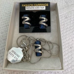 Blue Cats-Eye Earrings and Necklace